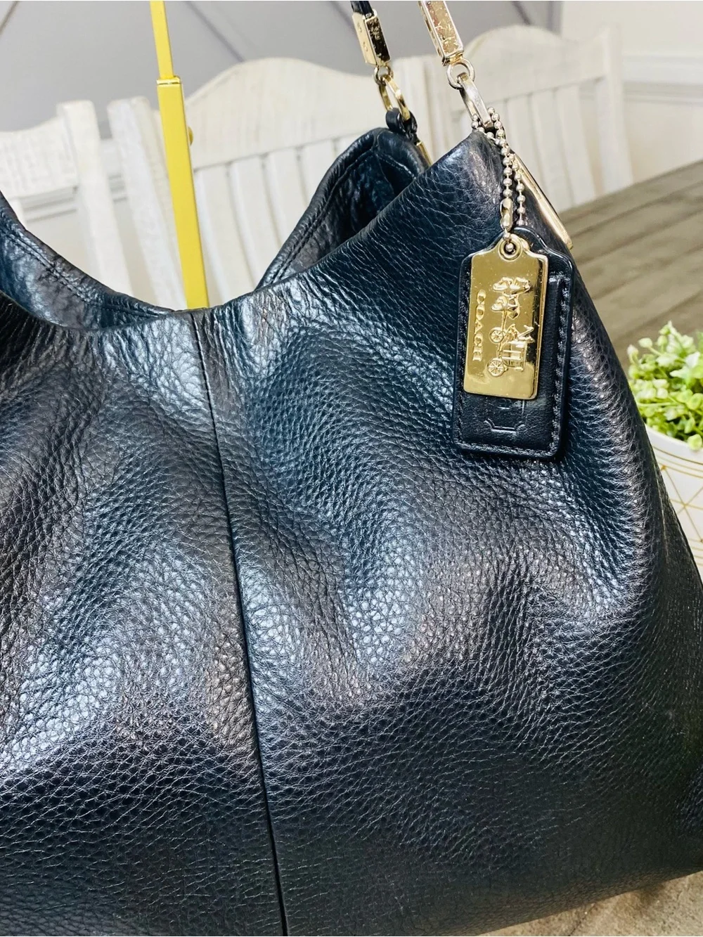 Coach Madison Phoebe Black Pebbled Leather Shoulder Bag Tote Purse Slouchy